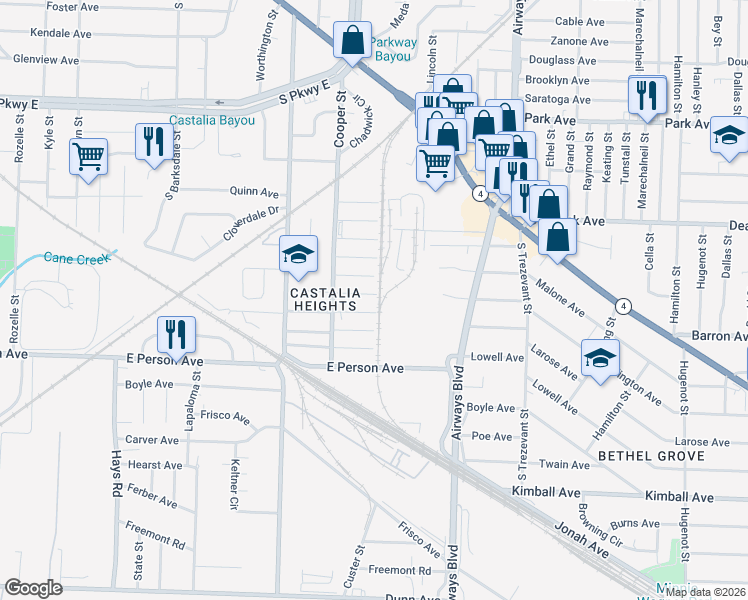map of restaurants, bars, coffee shops, grocery stores, and more near 2157 Wabash Avenue in Memphis