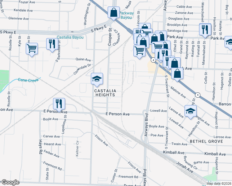 map of restaurants, bars, coffee shops, grocery stores, and more near 2157 Wabash Avenue in Memphis