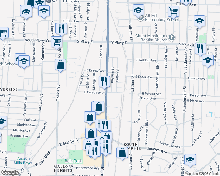map of restaurants, bars, coffee shops, grocery stores, and more near 1670 South 3rd Street in Memphis