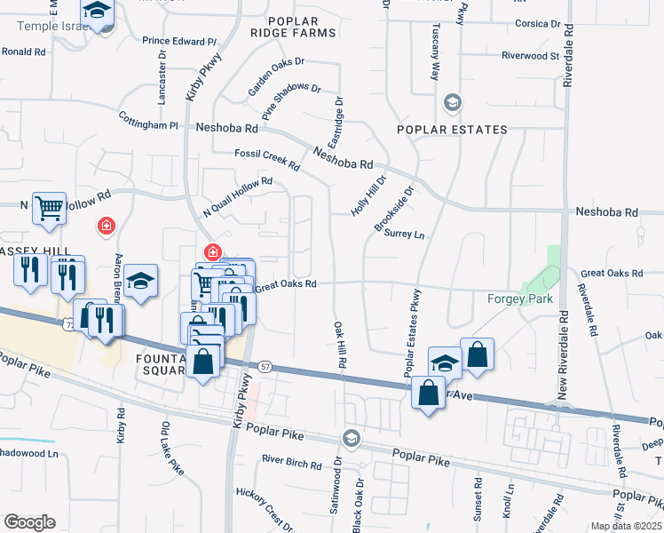 map of restaurants, bars, coffee shops, grocery stores, and more near 1736 Oak Hill Road in Germantown