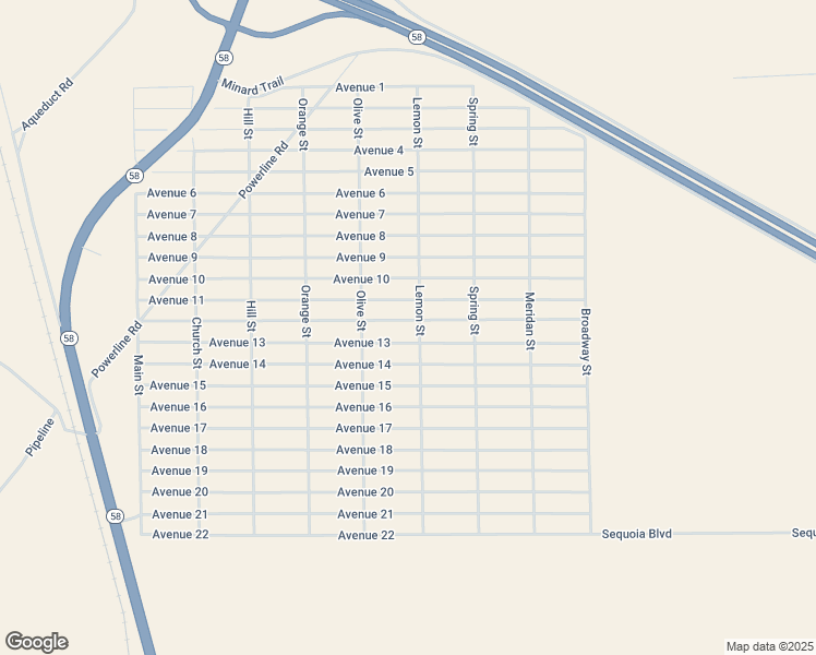 map of restaurants, bars, coffee shops, grocery stores, and more near Avenue 12 in Kern County