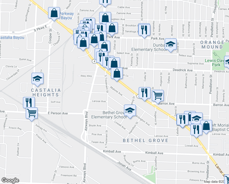 map of restaurants, bars, coffee shops, grocery stores, and more near 2389 Malone Avenue in Memphis