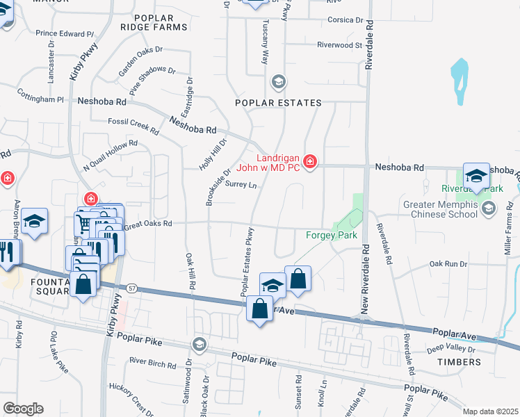 map of restaurants, bars, coffee shops, grocery stores, and more near 1714 Poplar Estates Parkway in Germantown