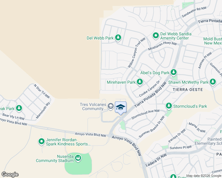 map of restaurants, bars, coffee shops, grocery stores, and more near Tierra Pintada Boulevard Northwest in Albuquerque