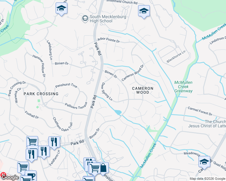 map of restaurants, bars, coffee shops, grocery stores, and more near 2900 Polo Ridge Court in Charlotte