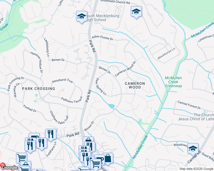 map of restaurants, bars, coffee shops, grocery stores, and more near 2900 Polo Ridge Court in Charlotte