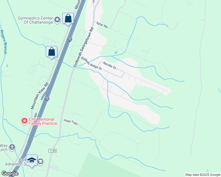 map of restaurants, bars, coffee shops, grocery stores, and more near Vintage Lane in Ooltewah