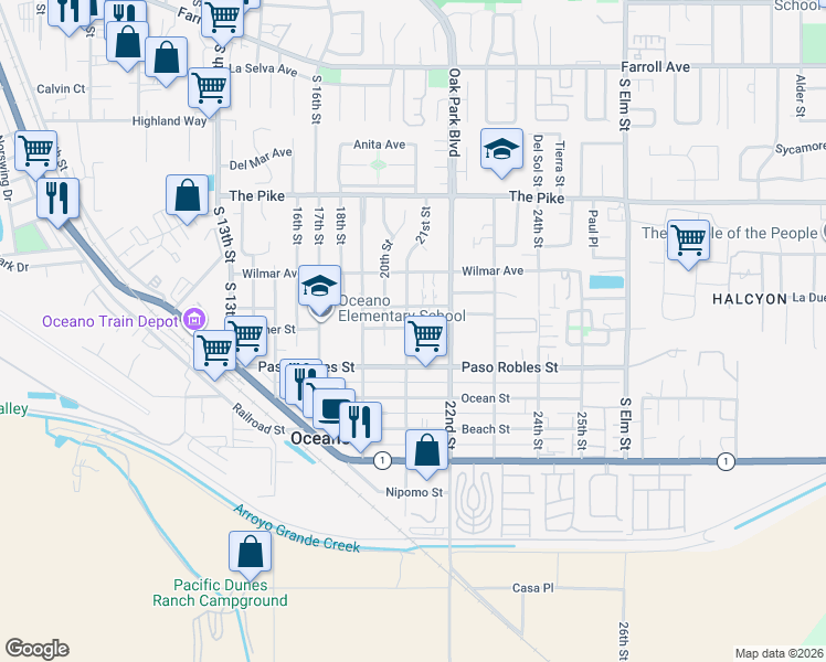 map of restaurants, bars, coffee shops, grocery stores, and more near 1599 21st Street in Oceano