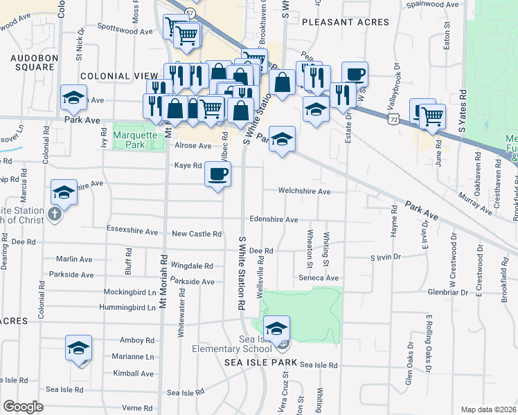 map of restaurants, bars, coffee shops, grocery stores, and more near 1052 South White Station Road in Memphis