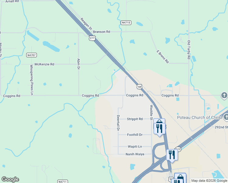 map of restaurants, bars, coffee shops, grocery stores, and more near 28911 North Side Lane in Poteau