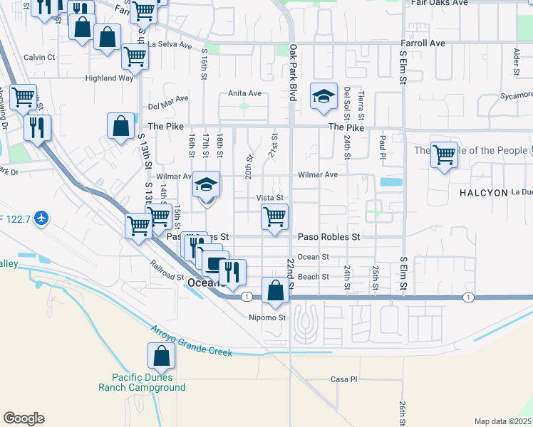 map of restaurants, bars, coffee shops, grocery stores, and more near 1599 21st Street in Oceano