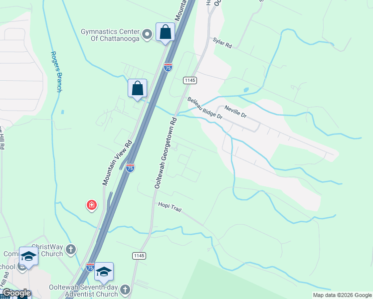 map of restaurants, bars, coffee shops, grocery stores, and more near 9011 Raydoe Road in Ooltewah