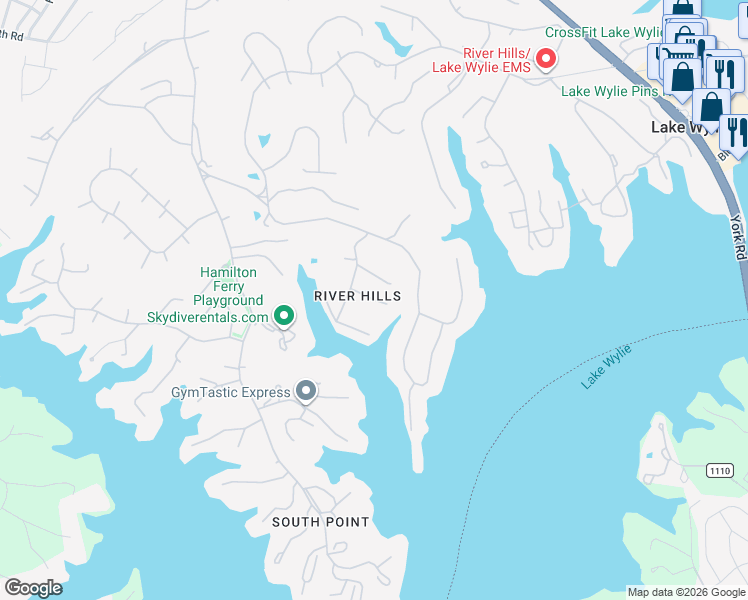 map of restaurants, bars, coffee shops, grocery stores, and more near 21 Quayside Court in Clover