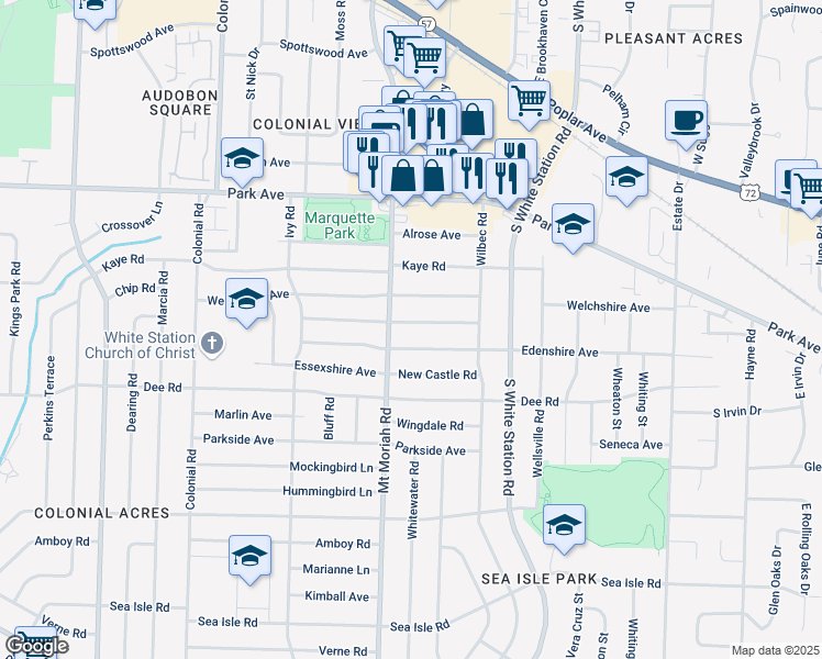 map of restaurants, bars, coffee shops, grocery stores, and more near 5019 Hampshire Avenue in Memphis