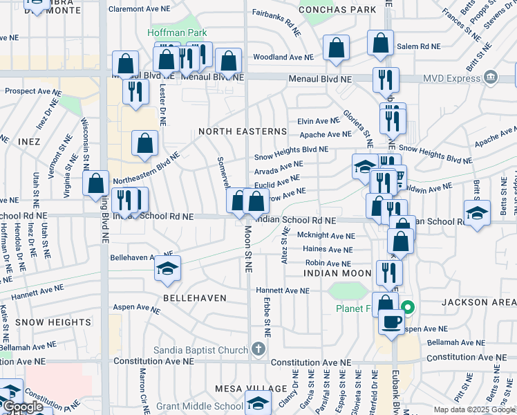 map of restaurants, bars, coffee shops, grocery stores, and more near 9407 Morrow Avenue Northeast in Albuquerque