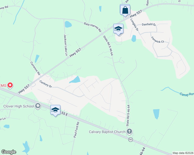 map of restaurants, bars, coffee shops, grocery stores, and more near 2409 Grinstead Court in Clover