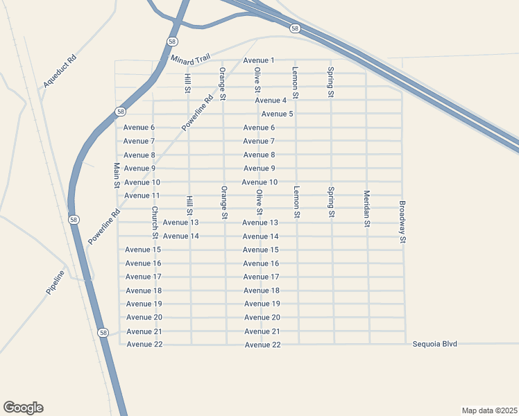 map of restaurants, bars, coffee shops, grocery stores, and more near Avenue 12 in Kern County