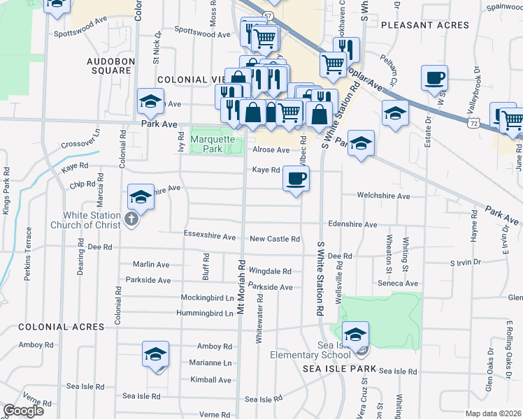 map of restaurants, bars, coffee shops, grocery stores, and more near 5012 Hampshire Avenue in Memphis