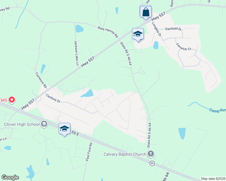 map of restaurants, bars, coffee shops, grocery stores, and more near 2409 Grinstead Court in Clover