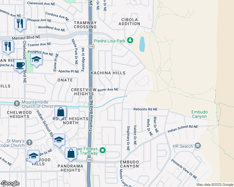 map of restaurants, bars, coffee shops, grocery stores, and more near in Albuquerque