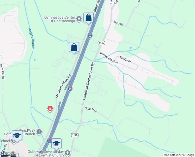 map of restaurants, bars, coffee shops, grocery stores, and more near 9011 Raydoe Road in Ooltewah