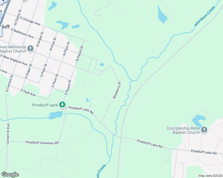 map of restaurants, bars, coffee shops, grocery stores, and more near 135 Blueberry Street in Pinebluff