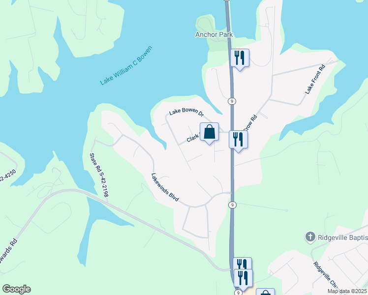 map of restaurants, bars, coffee shops, grocery stores, and more near 109 Clark Hill Drive in Inman
