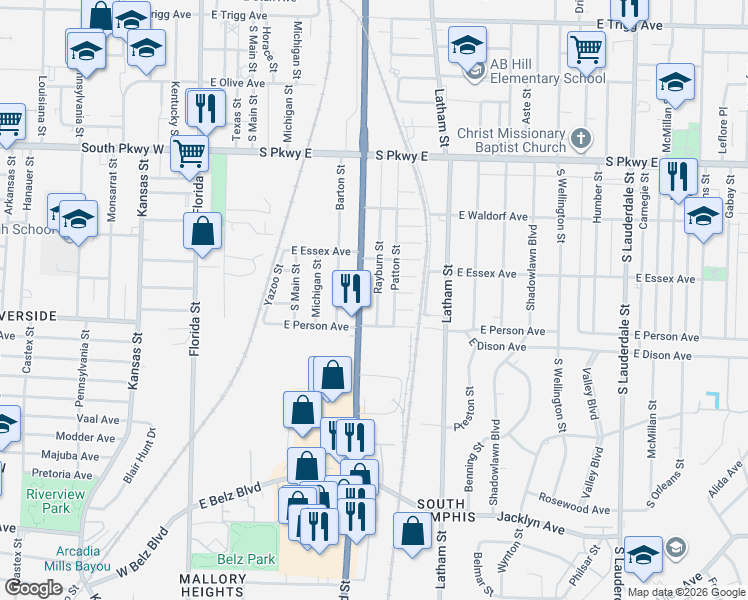 map of restaurants, bars, coffee shops, grocery stores, and more near 1630 South 3rd Street in Memphis