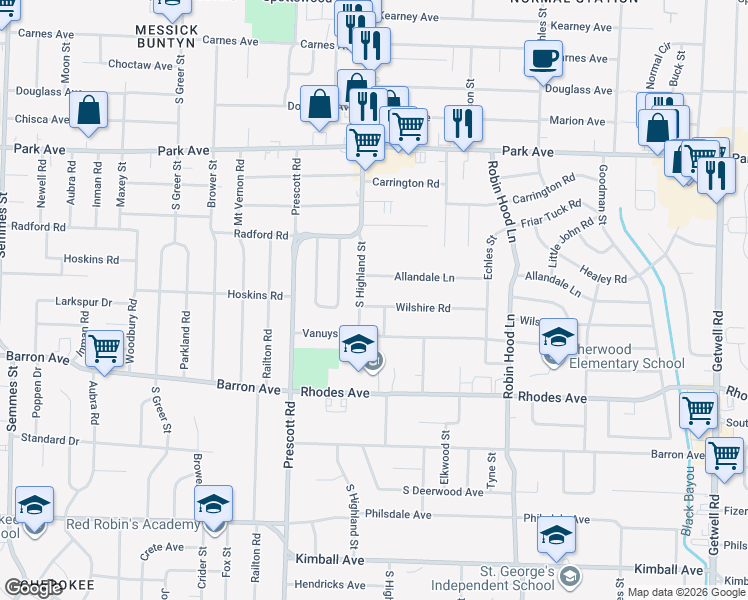 map of restaurants, bars, coffee shops, grocery stores, and more near 1040 South Highland Street in Memphis