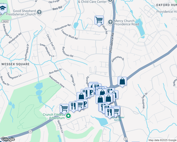 map of restaurants, bars, coffee shops, grocery stores, and more near 3317 Luke Crossing Drive in Charlotte