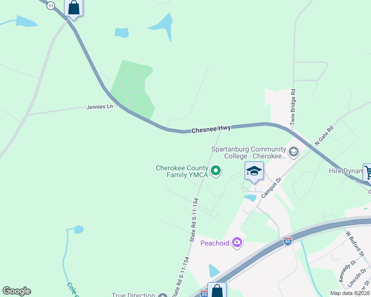 map of restaurants, bars, coffee shops, grocery stores, and more near 1505 Cherokee Avenue in Gaffney