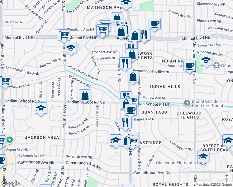 map of restaurants, bars, coffee shops, grocery stores, and more near in Albuquerque