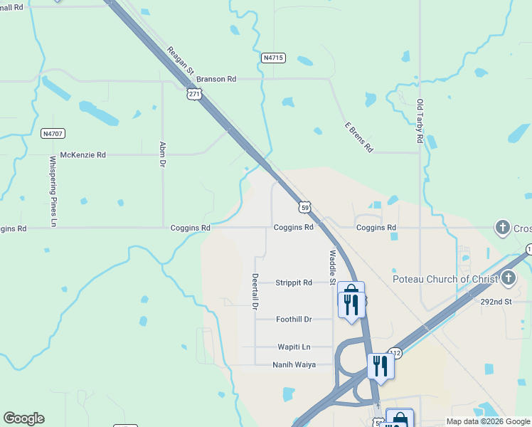 map of restaurants, bars, coffee shops, grocery stores, and more near 28911 North Side Lane in Poteau