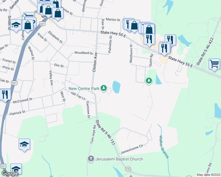 map of restaurants, bars, coffee shops, grocery stores, and more near 418 State Route 151 in Clover
