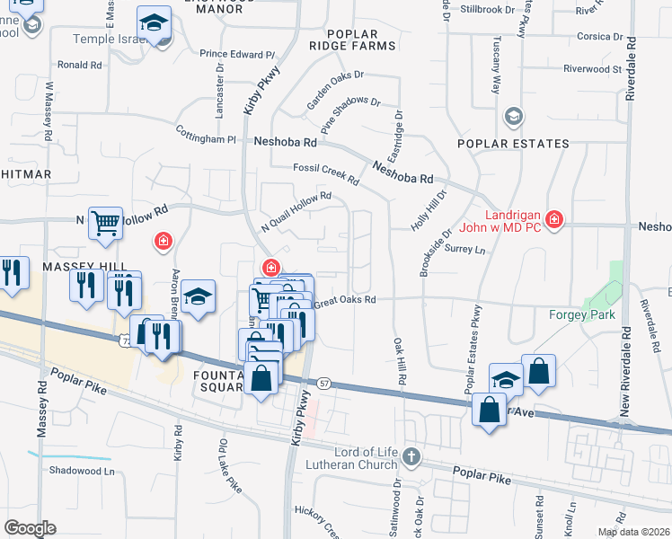 map of restaurants, bars, coffee shops, grocery stores, and more near 6770 Quail Hollow Court in Memphis