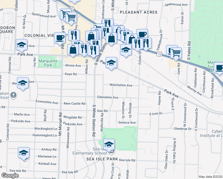 map of restaurants, bars, coffee shops, grocery stores, and more near 5187 Welchshire Avenue in Memphis