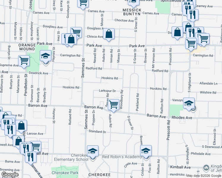 map of restaurants, bars, coffee shops, grocery stores, and more near 3141 Hoskins Road in Memphis