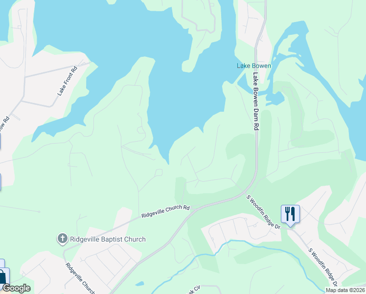 map of restaurants, bars, coffee shops, grocery stores, and more near 204 East Caledonia Court in Inman