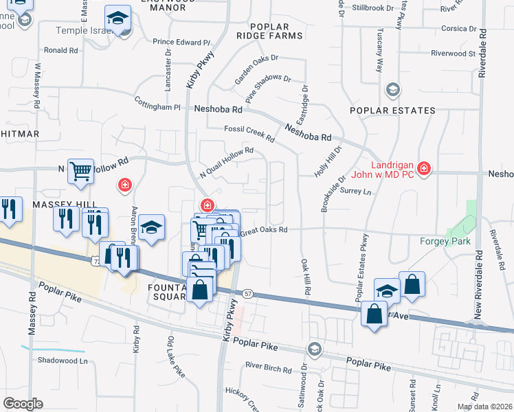 map of restaurants, bars, coffee shops, grocery stores, and more near 6770 Quail Hollow Court in Memphis