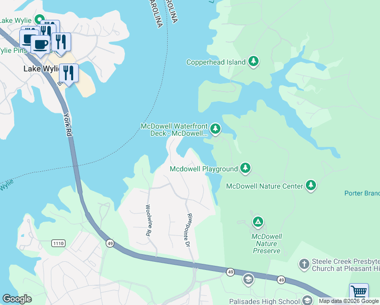 map of restaurants, bars, coffee shops, grocery stores, and more near 16101 Whitesail Drive in Charlotte