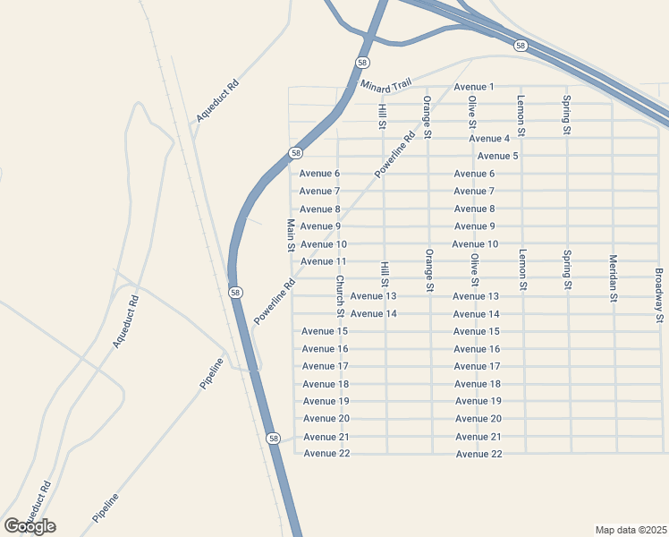 map of restaurants, bars, coffee shops, grocery stores, and more near Church Street in Kern County