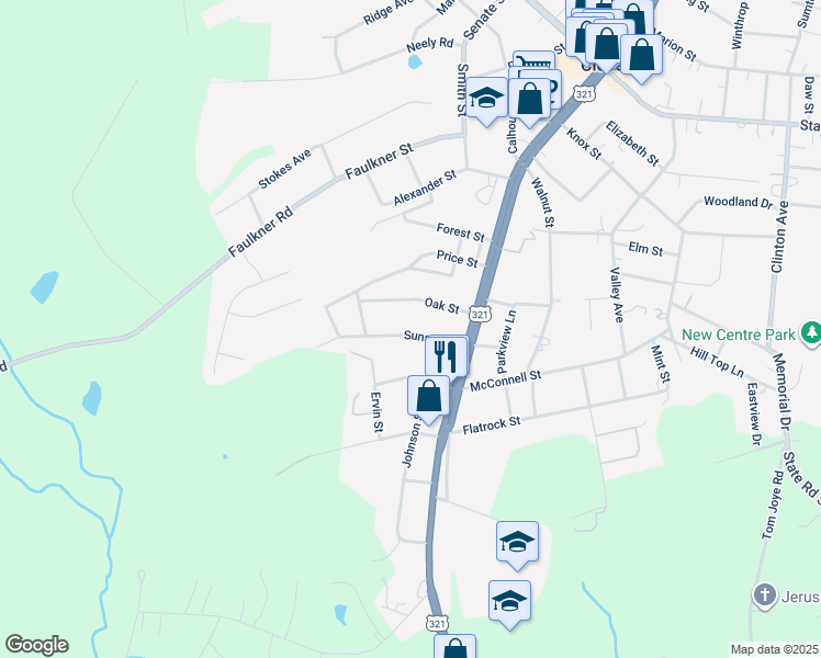 map of restaurants, bars, coffee shops, grocery stores, and more near 114 Sunset Drive in Clover