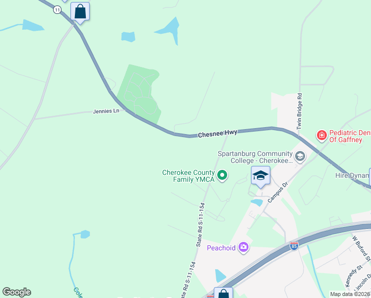 map of restaurants, bars, coffee shops, grocery stores, and more near 911 Chesnee Highway in Gaffney
