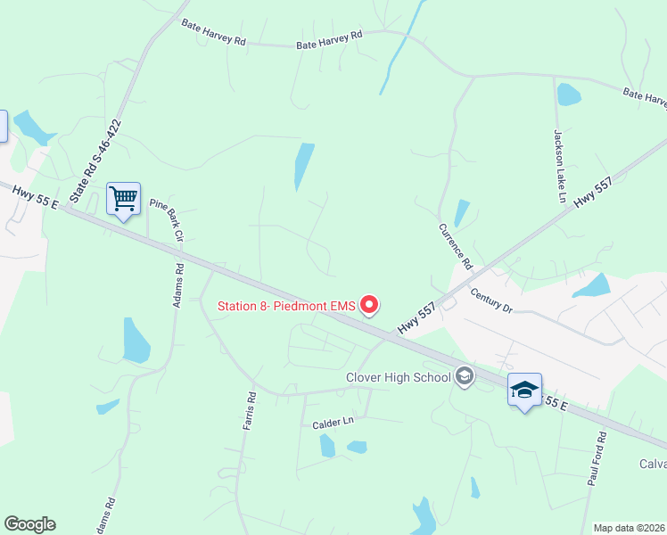 map of restaurants, bars, coffee shops, grocery stores, and more near 521 Zoe Bee Drive in Clover