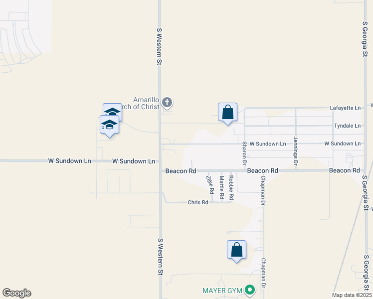 map of restaurants, bars, coffee shops, grocery stores, and more near 4001 W Sundown Ln in Amarillo