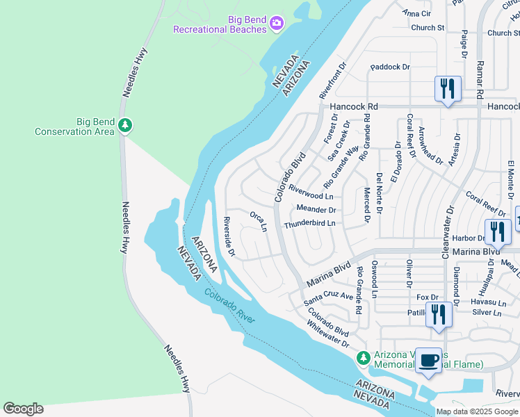map of restaurants, bars, coffee shops, grocery stores, and more near 240 Tanglewood Lane in Bullhead City
