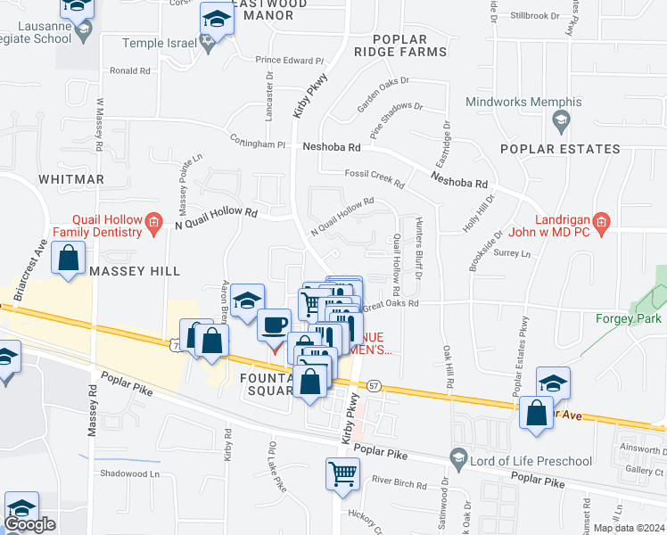 map of restaurants, bars, coffee shops, grocery stores, and more near 6681 Whispering Oak Place in Memphis