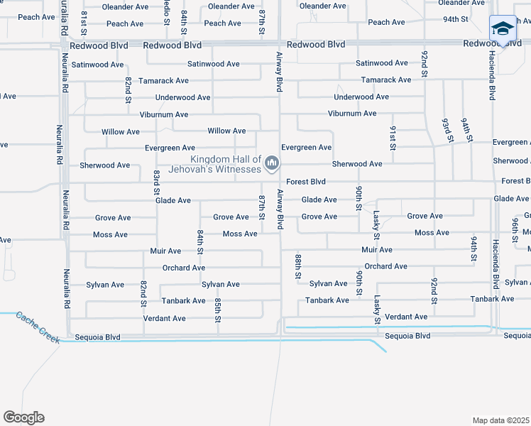 map of restaurants, bars, coffee shops, grocery stores, and more near 87th Street in California City