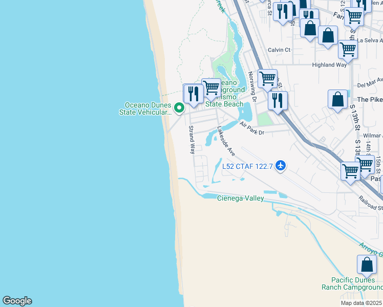 map of restaurants, bars, coffee shops, grocery stores, and more near 1558 Strand Way in Oceano