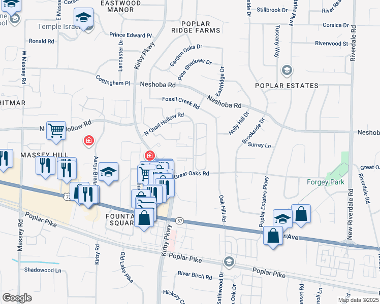 map of restaurants, bars, coffee shops, grocery stores, and more near 6770 Quail Hollow Court in Memphis